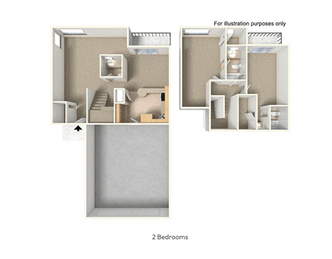 A diagram of a two bedroom apartment layout.